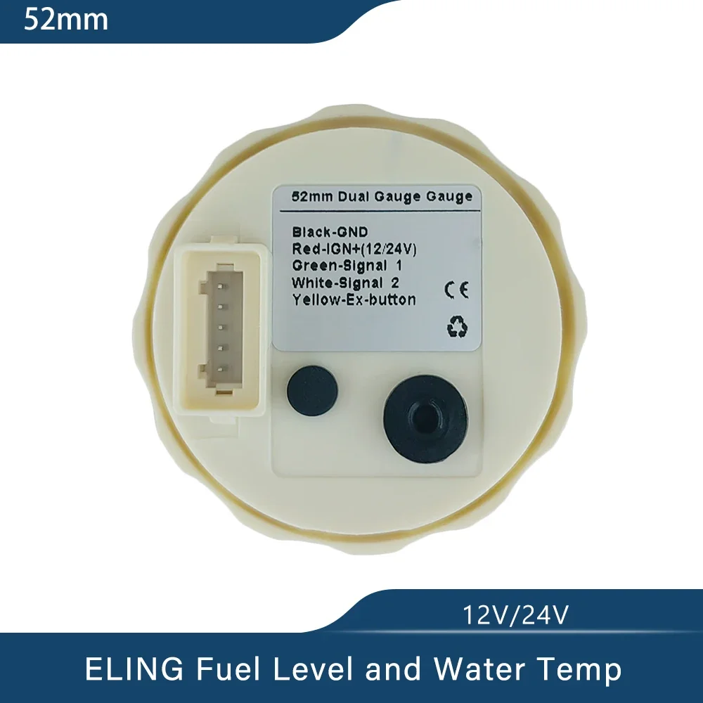ELING New 52mm 2 in 1 Digital Fuel Level Water Level Water Temp. Holding Tank Level Gauge Voltmeter 9-32V for Car Boat Universal
