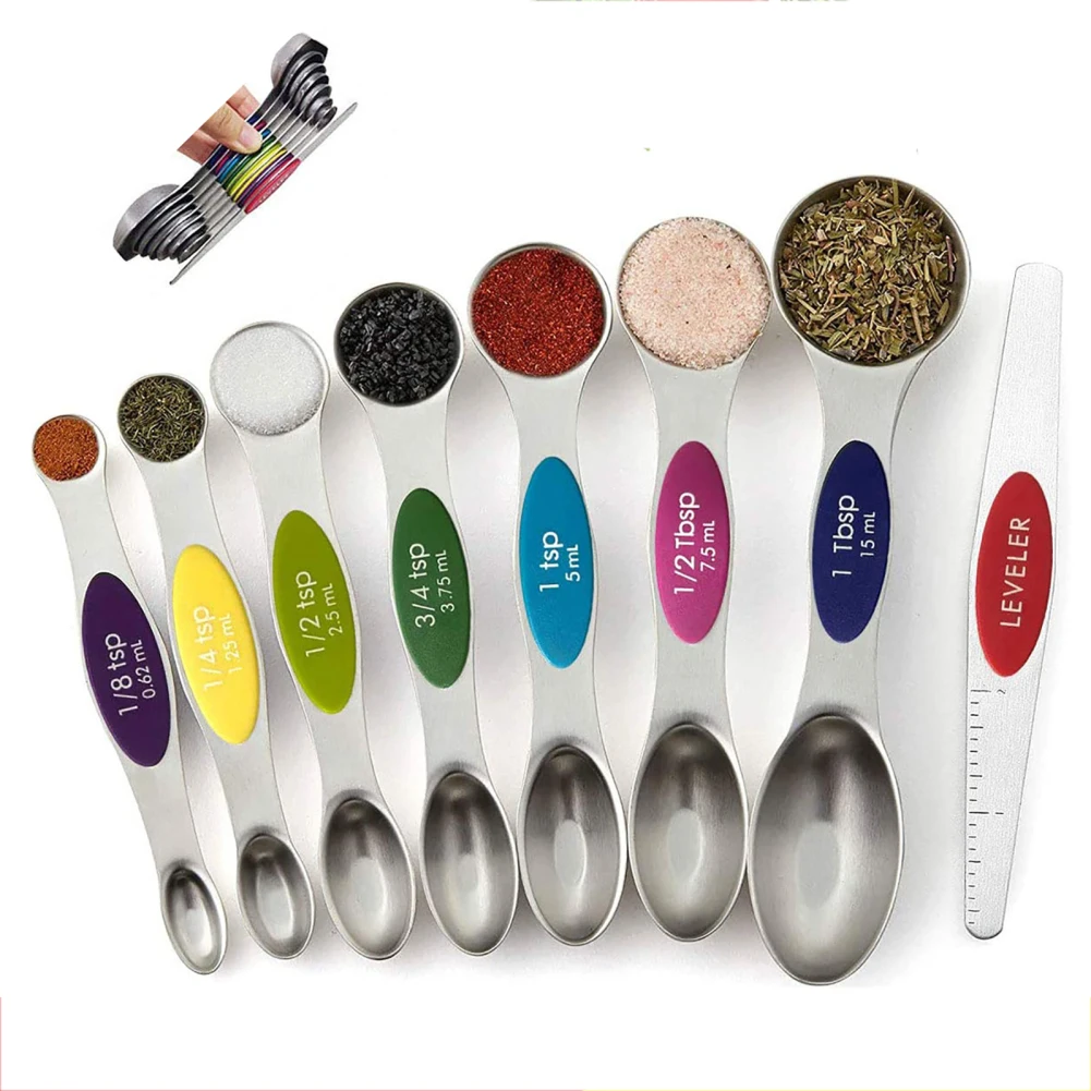 8pcs Magnetic Measuring Spoons Stainless Steel Dual Sided Stackable Measuring Spoons Nesting Teaspoons Tablespoons