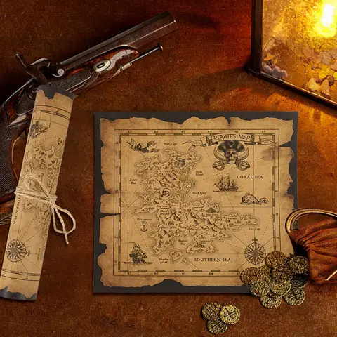 Korsan macera hazine haritası çocuklar korsan tema doğum günü partisi malzemeleri hediye oyuncaklar cadılar bayramı dekor Vintage Kraft kağıt avı haritalar