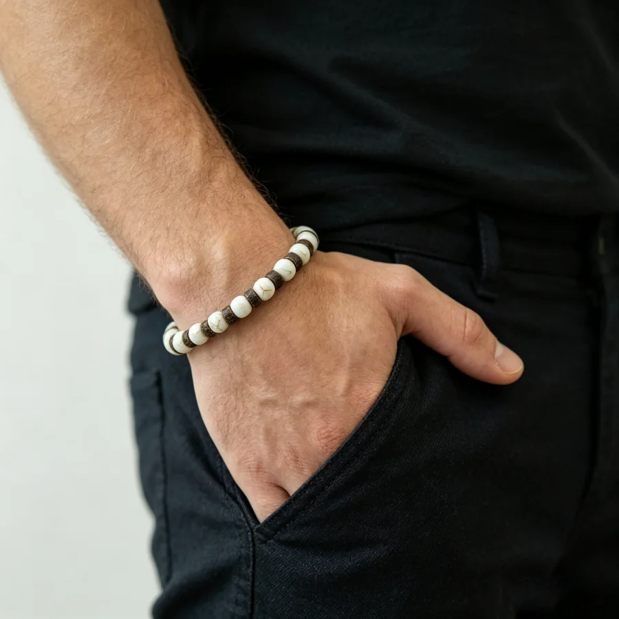 Natural Coconut Shell Strand Bracelet For Men 5 Types Of Stones Handmade Charm Braslet Meditation Healing Jewelry Homme Joias