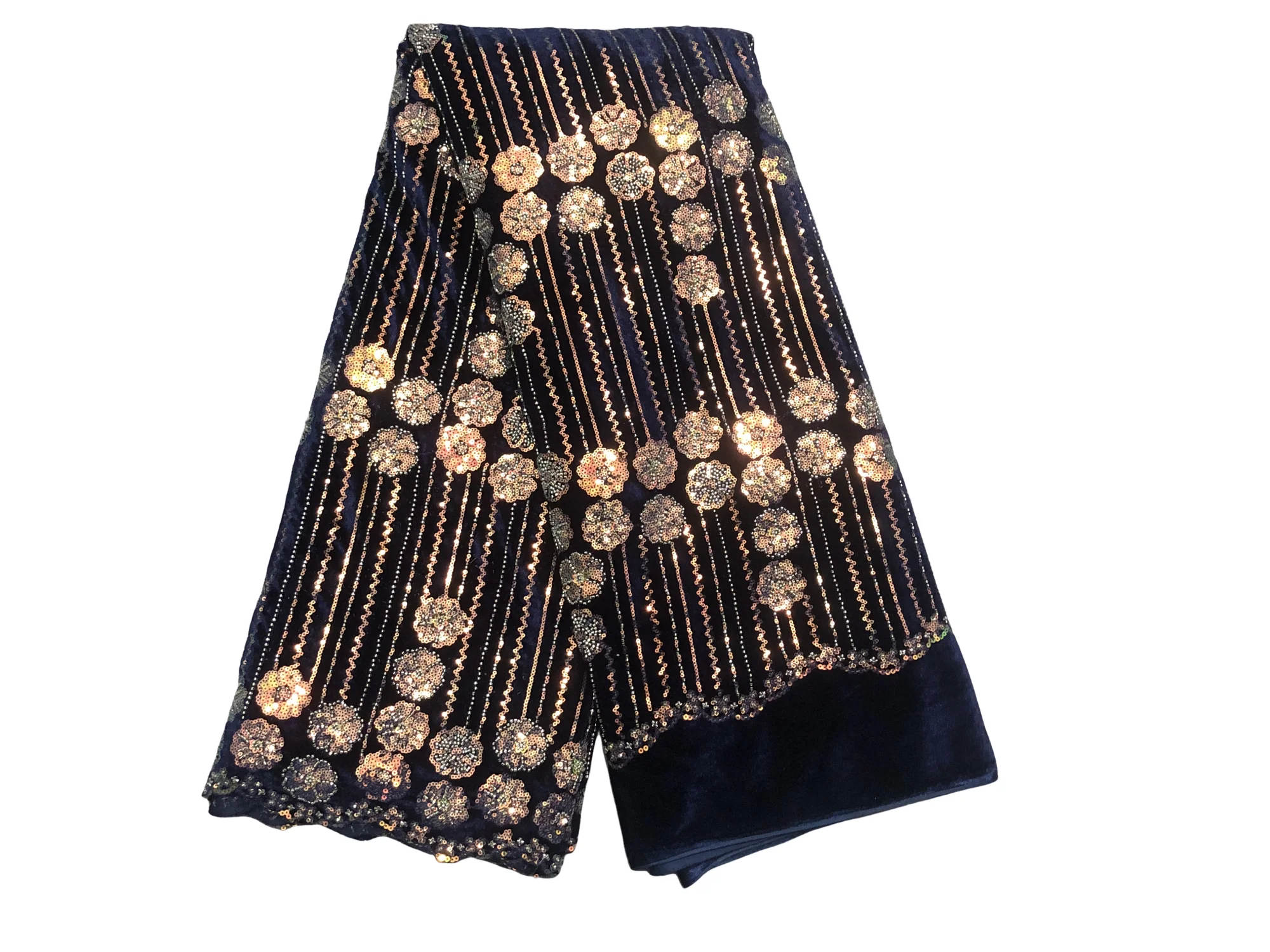 

2025 High Quality New Style Multicolor Velvet African Pearl Lace Fabric Sequins Beaded Nigerian French Lace Party Fabric Sewing