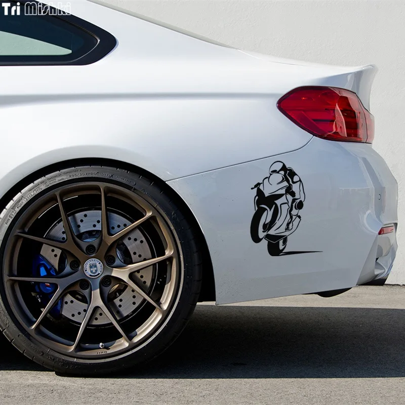 Tri Mishki HZX352# 19.6*15cm biker on board Car Sticker Vinyl Decals Reflective Sticker on Car Motorcycle Truck Bumper