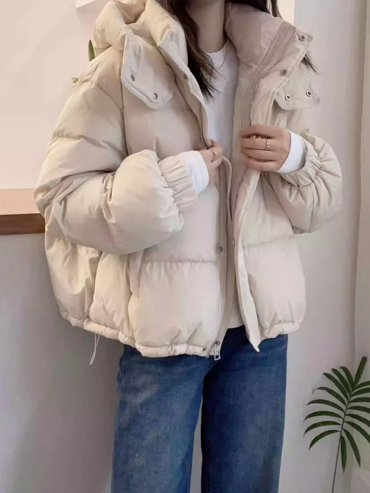 

Модная утепленная хлопковая куртка с капюшоном свободного кроя для невысоких людей, зимняя теплая верхняя одежда в корейском стиле