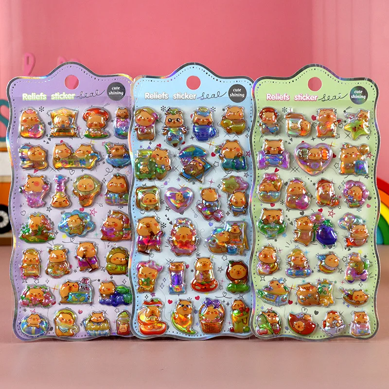 

3D Capybara Kuromi Melody 3D Relief Rainbow Sticker Hot Cartoon Sticker Elf Sky Group Cartoon Rabbit Sticker