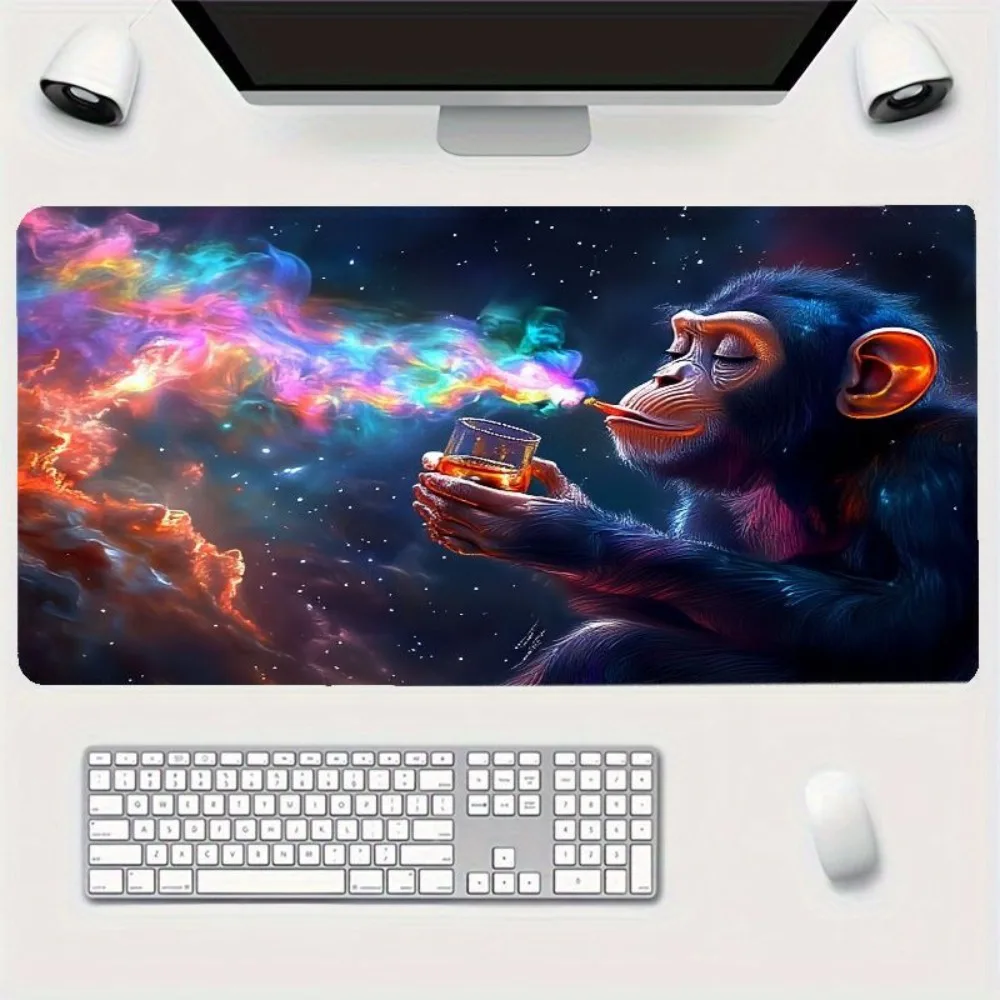 Anti-slip game table mat and mouse pad, featuring psychedelic blue monkey and starry sky designs teclado mecânico