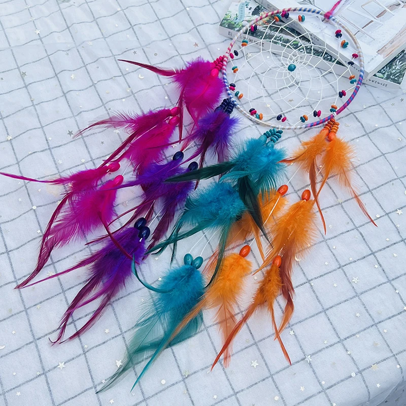 Handmade Colorful Feather Dream Catcher Wind Chimes Bedroom Living Room Hanging Ornaments Wall Decoration Pendant Festival Gifts