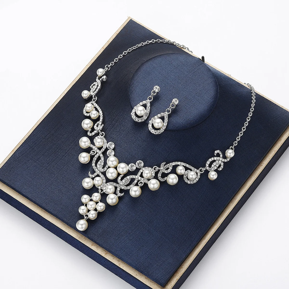 

1Set Pearl Jewelry Necklace Earring Set Alloy Wedding Accessory Bride Women Elegant Gift Necklace Earring Set Ear Drop