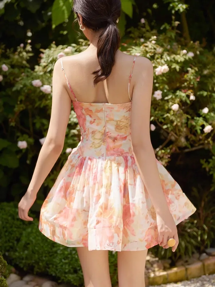 فستان GypsyLady مطبوع عليه زهور فستان قصير أنيق غير رسمي Strappy صيفي بدون أكمام بدون ظهر للنساء فساتين مكشكشة للحفلات