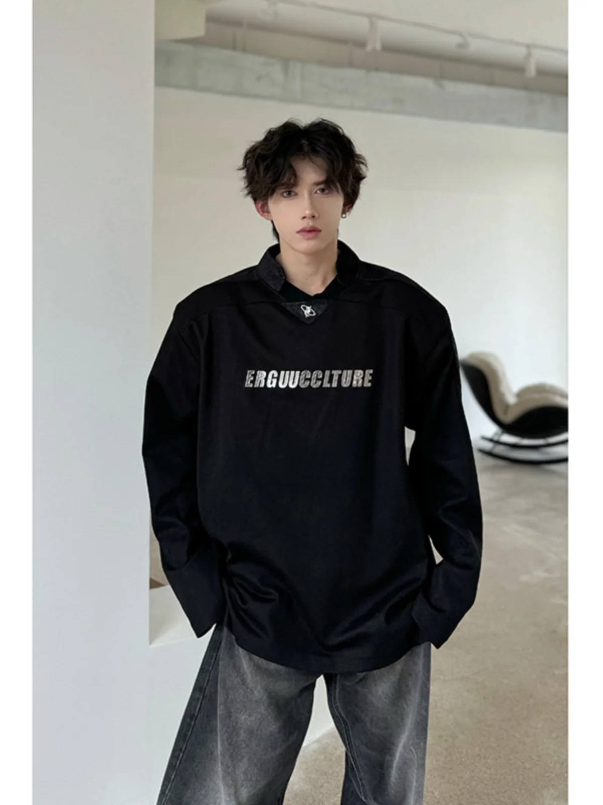 

Мужской повседневный свитшот с длинными рукавами и накладками на плечах, весна-осень, высокое качество, модный американский стиль