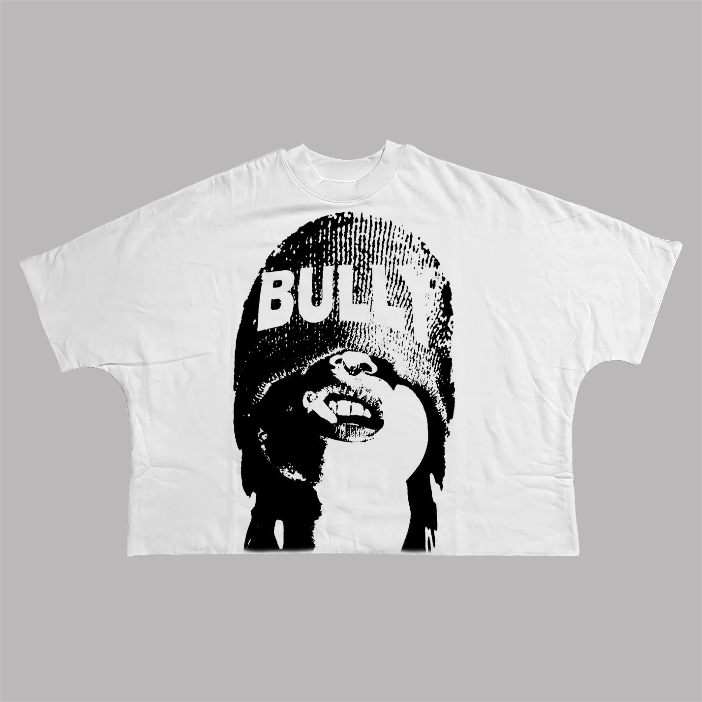 Camiseta Gráfica Bully Halftone Portrait Blanca Estilo Hip Hop Y2K de Algodón para Hombre y Mujer, Ropa Urbana de Verano