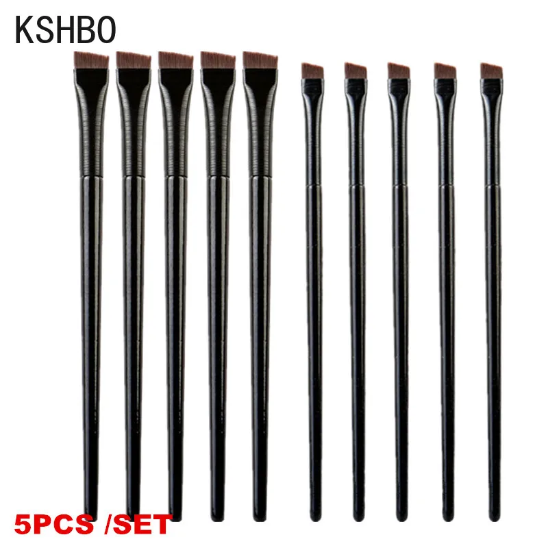 KSHBO 5Pcs/set Professional Eye Makeup Brushes Black Flat Eyeliner Brush Eyebrow Application Lip Makeup Brush Eye Makeup Tools