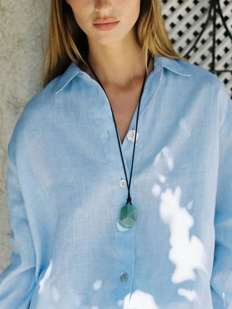 Casual lange Sve-kraag irt dames herfst nieuwe Sle-knopdecoratie Splicing irt losse pasvorm Sle pure kleur