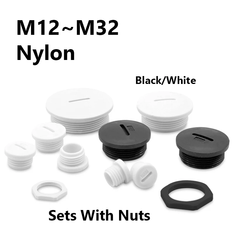 Plastic Waterproof Plug with Nuts M12 M16 M18 M20 M22 M25 M27 M32 Waterproof Nylon Thread Hole Plug  Black/White