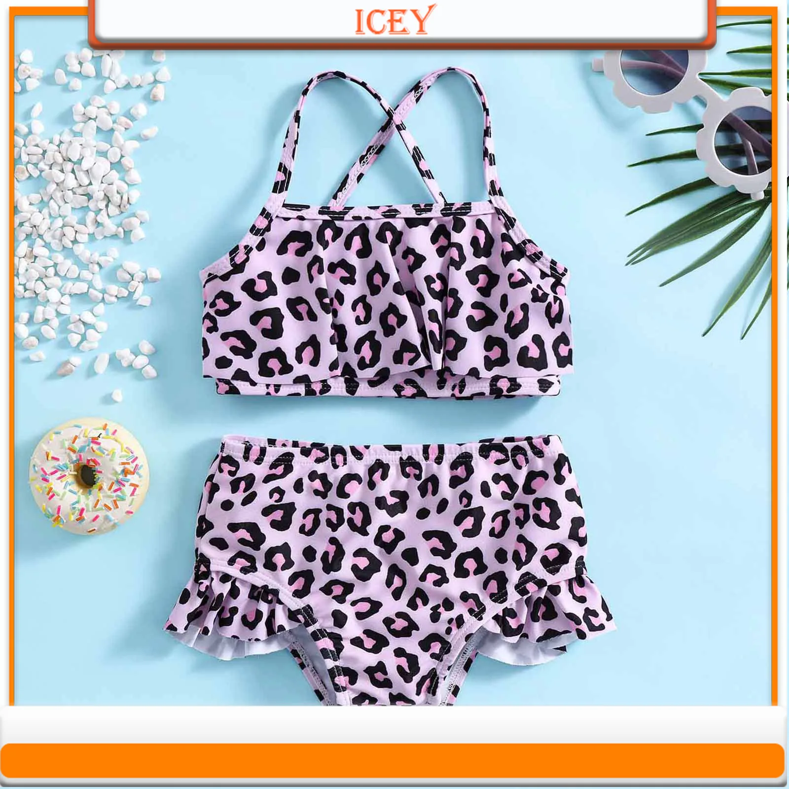 

Girls Swimsuit New Leopard Print Split Suspenders Girls Swimsuit Set Two-Piece Suits