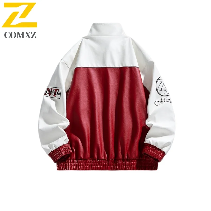 

Men's Biker Jacket Stand Collar PU Leather Coat Water-Resistant Windproof Oversized Streetwear Motorcycle Outerwear Vintage 2025