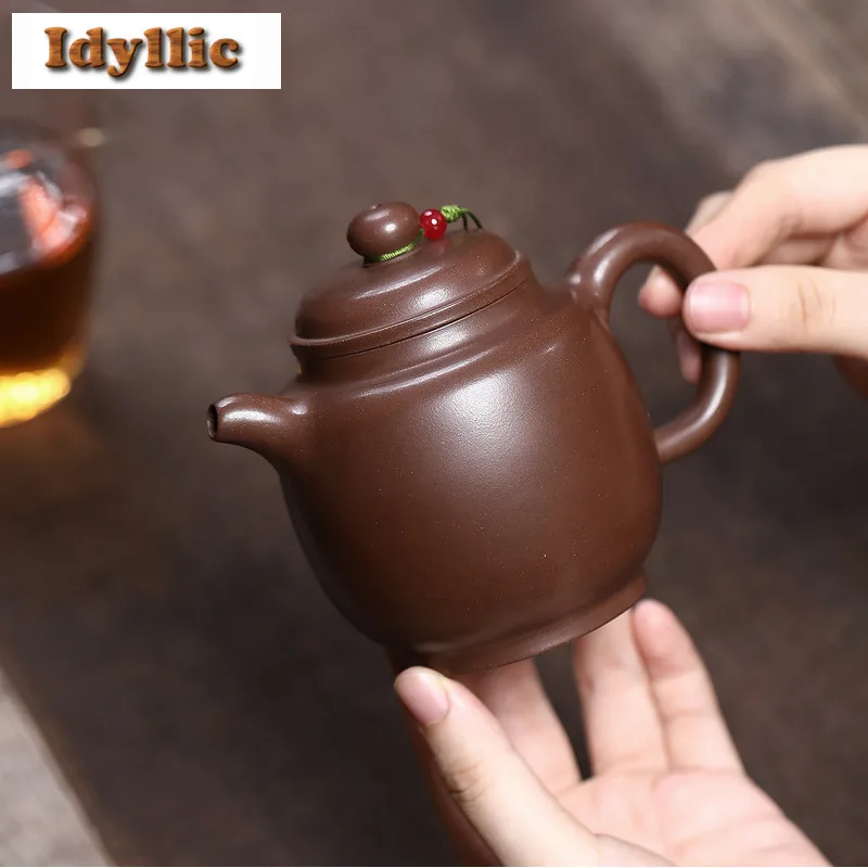 250 مللي أنيقة ييشينغ الأرجواني الطين أباريق الشاي اليدوية فانوس وعاء الخام الخام الأرجواني الطين غلاية مع Infuser Zisha طقم شاي تشا الحلي #4