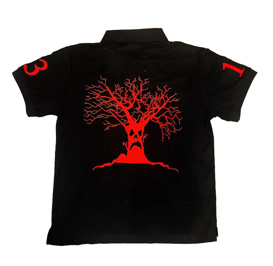 HAUNTED MOUND ポロシャツ 黒 Haunted Mound Polo Shirt America Retro Street Hip Hop Short Sleeve