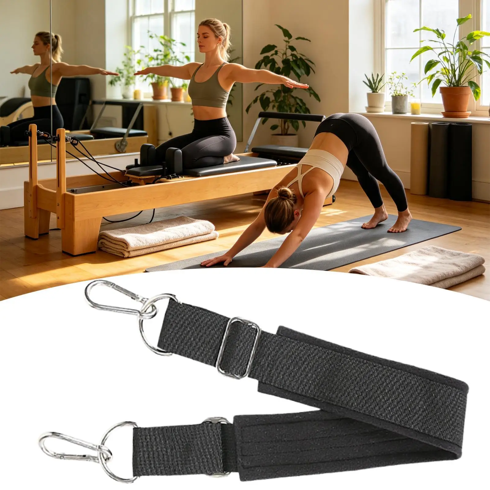 Adjustable Padded Double Loop Pilates Reformer Foot Strap Heavy Duty Yoga Strap For Home Gym Studio Dorm Office Hotel Clinic