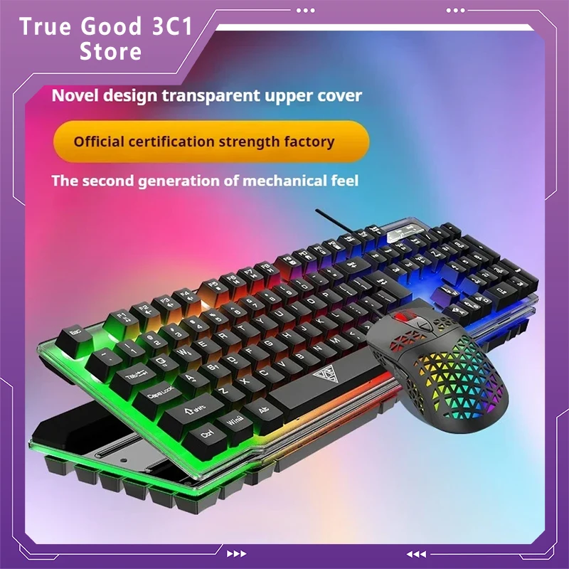 V4b Keyboard Mouse Combos Mechanical Keyboard  Mouse Wired Light Up Esports Games Laptops Universal Office Typing Keyboard