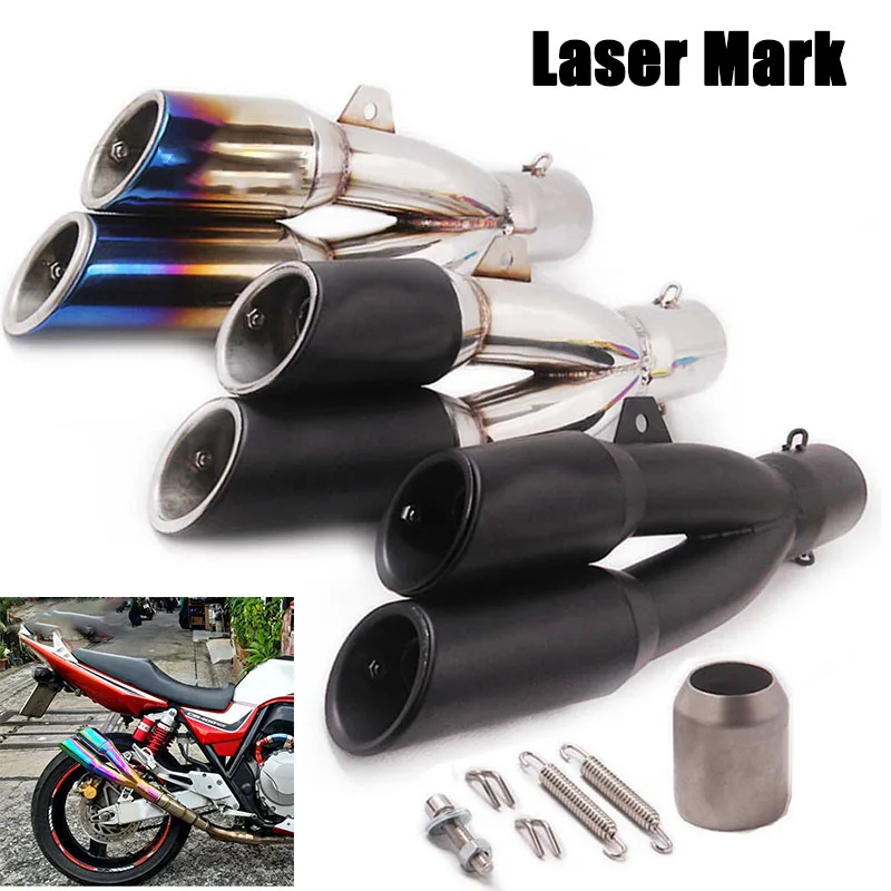 

Motorcycle Exhaust Pipe 51mm Dual Outlet Muffler Escape Moto with Free laser mark for Honda CBR250R R3 R25 R6 MT07 GSXR 600 Z800