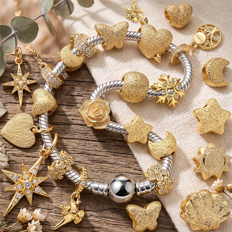 Stars Moon Roses Butterflies Flower Multiple Types Charm Bead Pendant For Original European Snake Bone Bracelet DIY Jewelry Gift