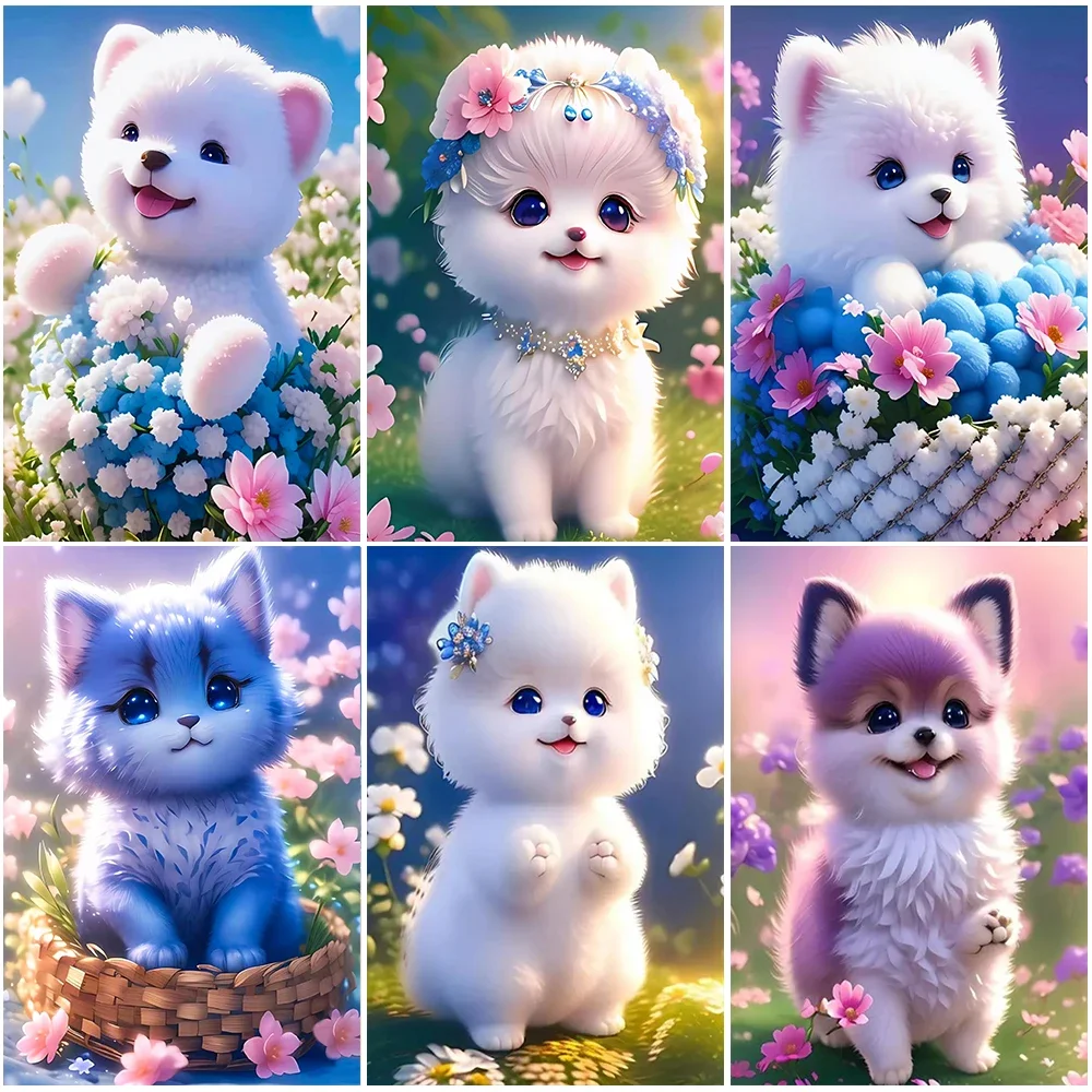 5D DIY Diamond Painting Cartoon Animal Cat Dog Full Square/Round Diamond Embroidery Cute Mosaic Cross Embroidery Home Decoration