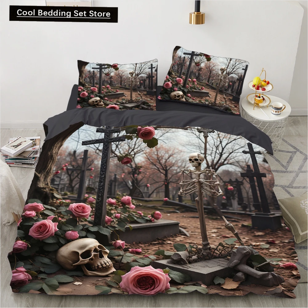 

Skull And Bird Bedding Set Cartoon Comforter Sets Double Queen King Twin Full Size Duvet Cover Set Kids Girls White Bed Linen