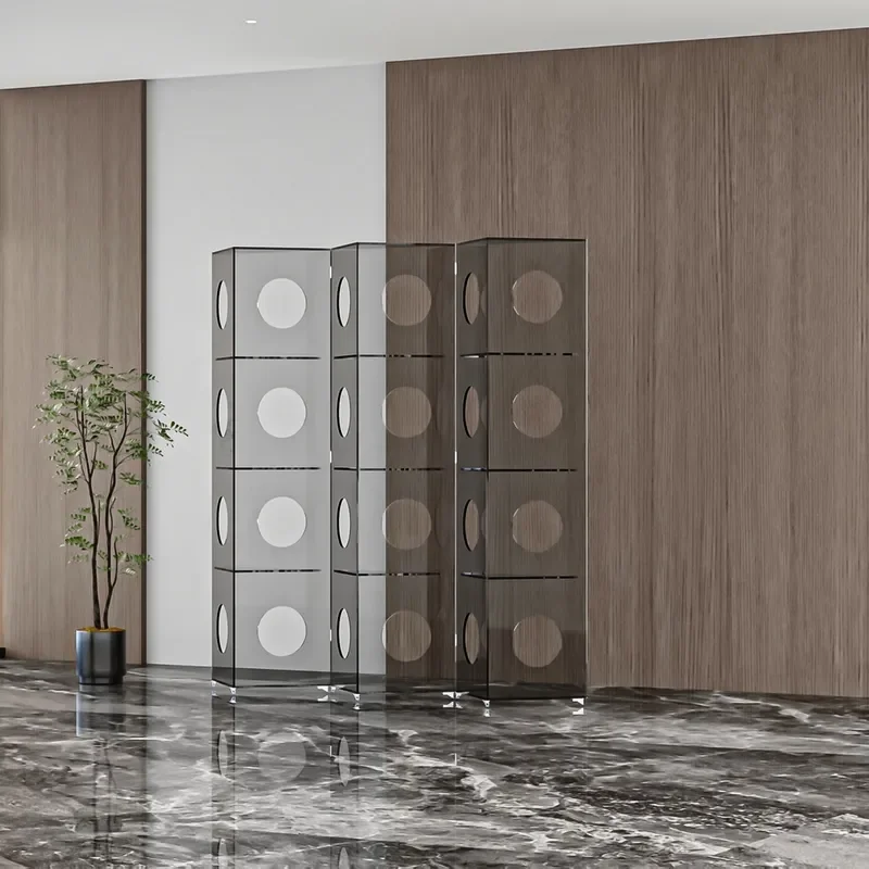 Nordic Folding Screen Room Divider Office Partition Movable Display Cabinet for Restaurant Entrance Background Wall Decor