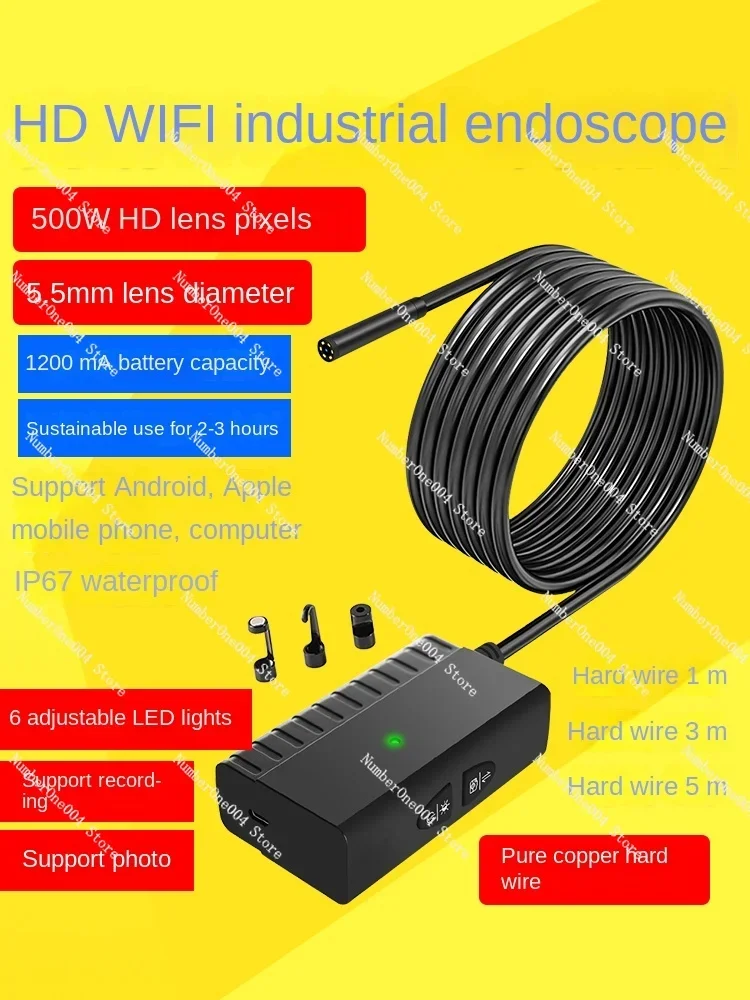 WiFi Endoscope HD 5 Million Camera Android Auto Repair Unlocking Pipe 3 Times Magnification Speculum