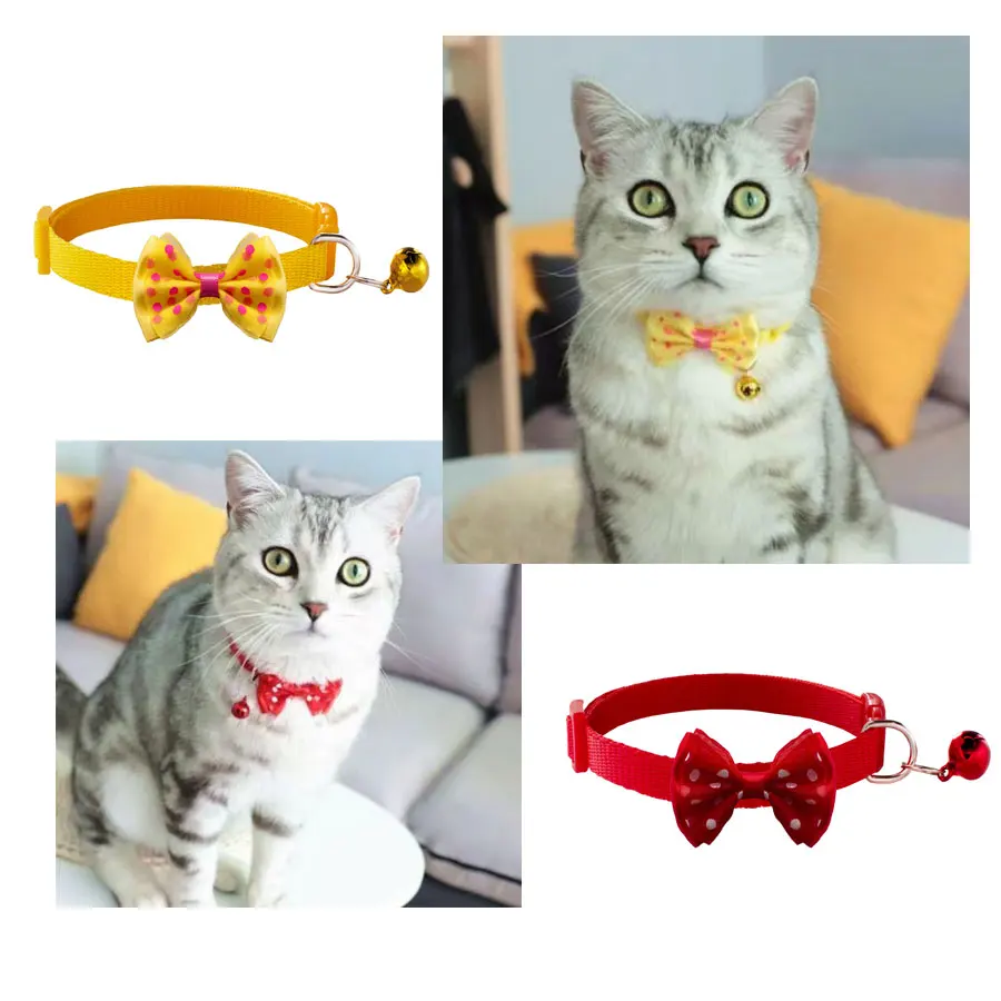 Bowknot Dot Cat Collar With Bell Cute Breakaway Safety Small Pet Dog Collier Chain Quick Release Chats Supplies for kitten Puppy