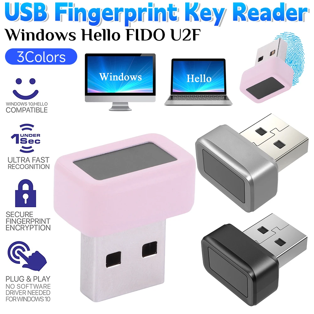 USB Fingerprint Key Reader Biometric Fingerprint Scanner Anti-Spoofing Windows Hello FIDO U2F Portable Security Key for Laptop