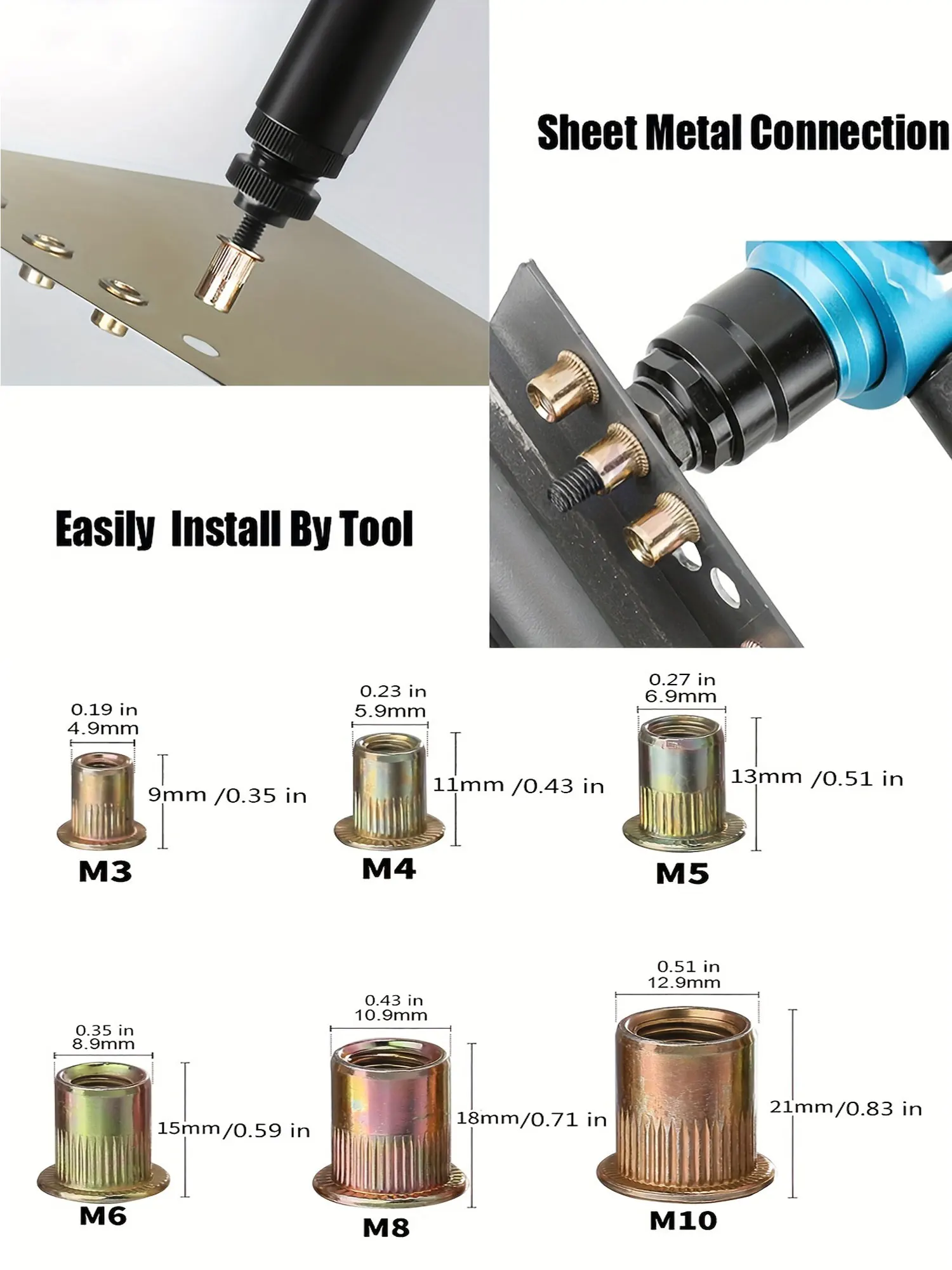 برشام المكسرات 150 قطعة الكربون الصلب شقة رئيس برشام المكسرات مجموعة متنوعة مخرش الجسم الخيوط الإدراج الجوز