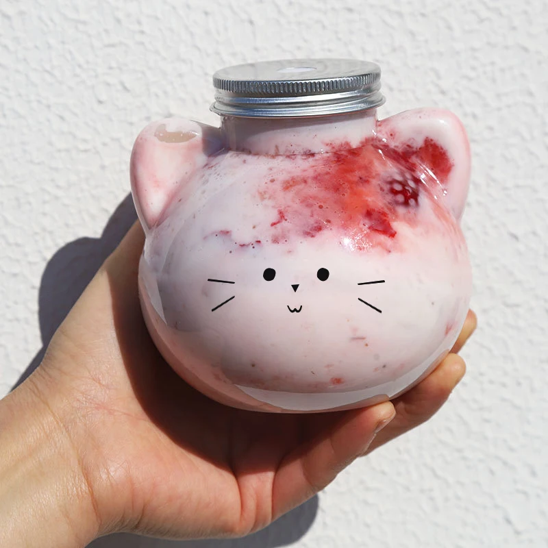 Kawaii Cat Water Bottles For Milk Tea Coffee Juice Portable Drinking Cup Home Transparent Juicing Beverage Drink Bottle BPA Free