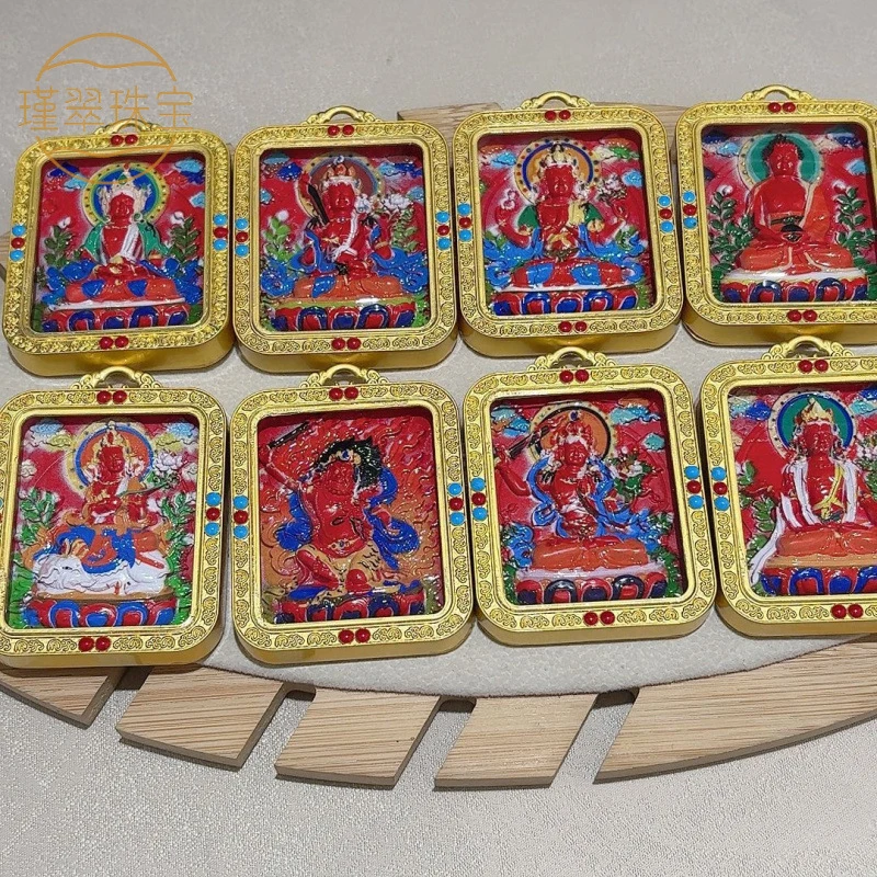 A hand-painted thangka pendant featuring a personal guardian spirit, square-shaped, suitable both men and women