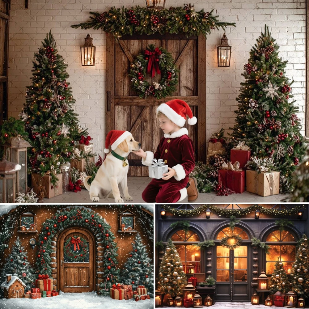 

Merry Christmas Photography Background Indoor Windows Gifts Xmas Tree Kids Family Portrait Decor Backdrop Photo Studio