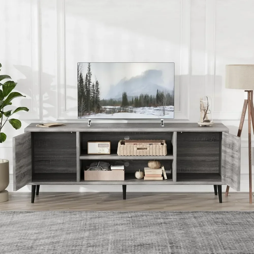 Entertainment Center with 2 Doors and 2 Storage Cabinets for TV up to 65 inch, TV Console Table