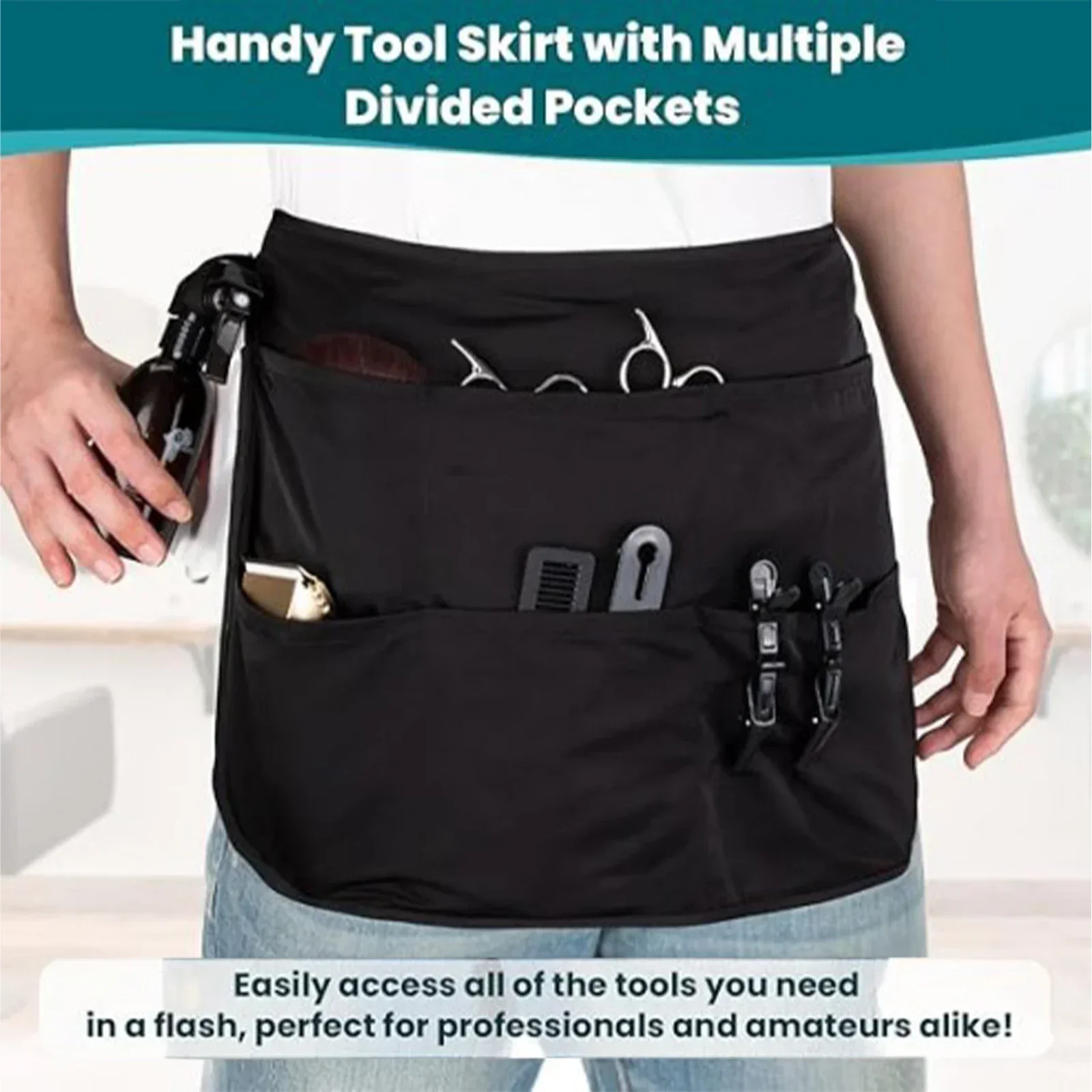 Hairstylist Waist Apron Hair Stylist Waist Apron With 5 Pockets Adjustable Belt Hair Hairdresser Half Waist Apron For Makeup