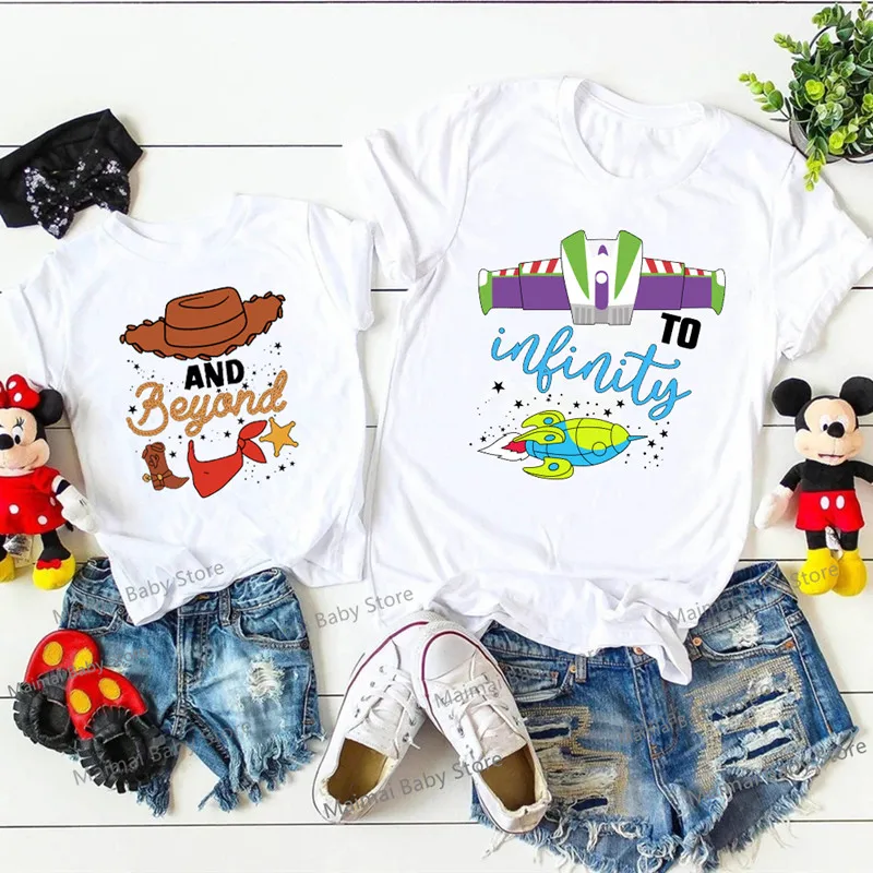 New Disney Toy Story Shirts To Infinity and Beyond Family Matching Outfits Funny Cotton Dad Mom and Me Disneyland Trip Tshirts