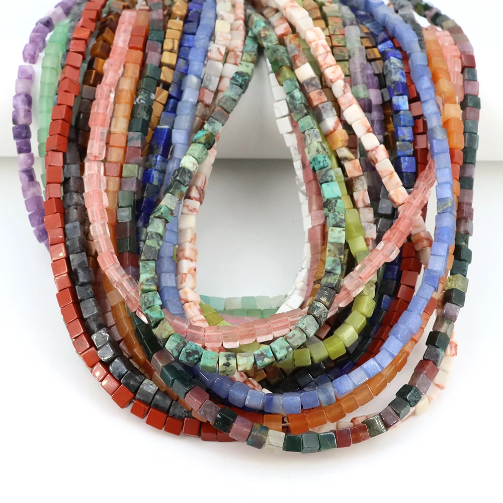 

4x4mm Cube Square Beads Natural Stone Quartzs Jades Loose Spacer Beads for Jewelry Making DIY Charm Bracelet Earring Accessories