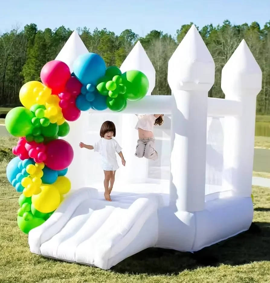 

8*6FT White Bounce House with Blower, Family Backyard Bouncy Castle, suitable for Yard,Events,Parties,Weddings,Children's Gifts