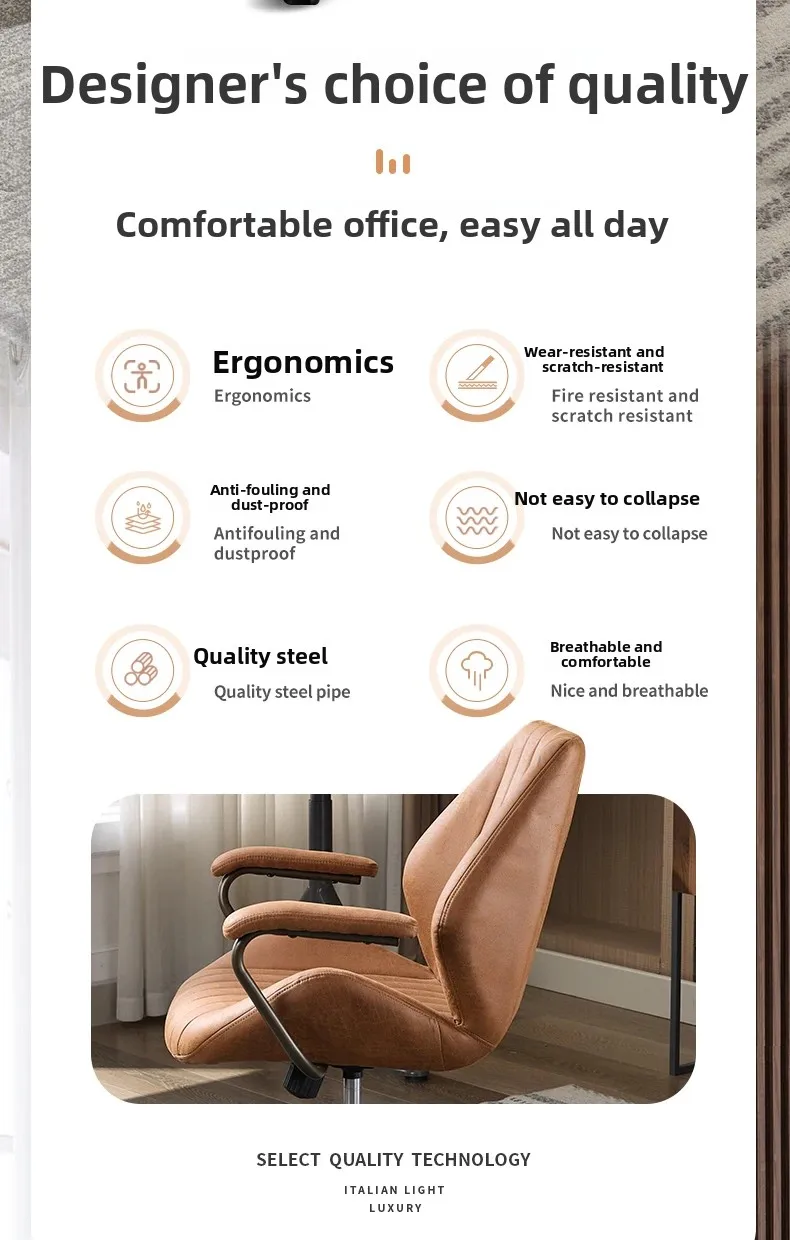 Ergonomic Office Chairs Vintage Study Desk Chair Comfortable Computer Task Seat for Long Sitting Swivel Chair for Home Office