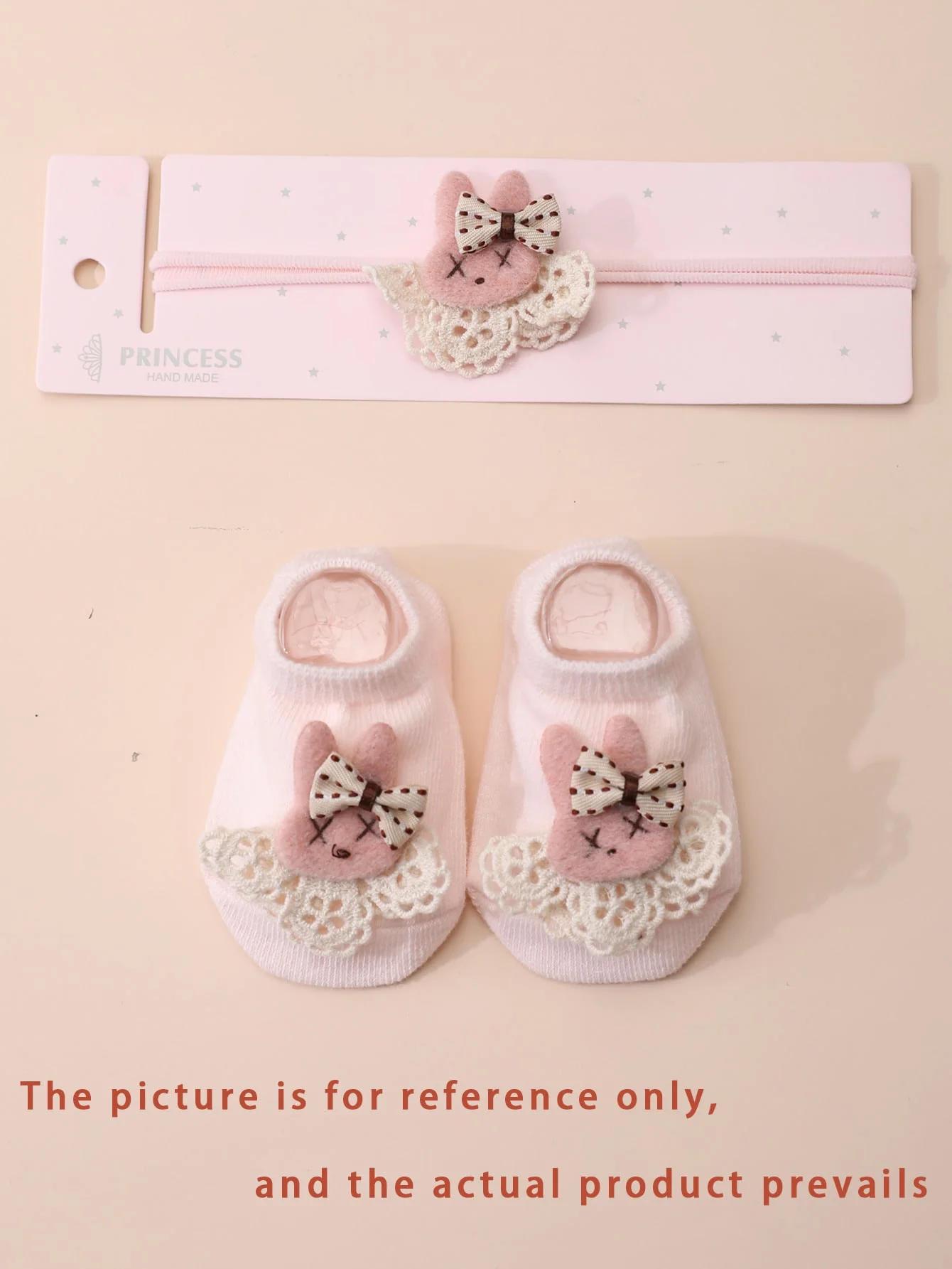 1 Set Baby Girl Pink Bunny Headband And Socks Set Cute Playful Daily Versatile For 0-24 Months Newborn Infant Toddler Girls Gift