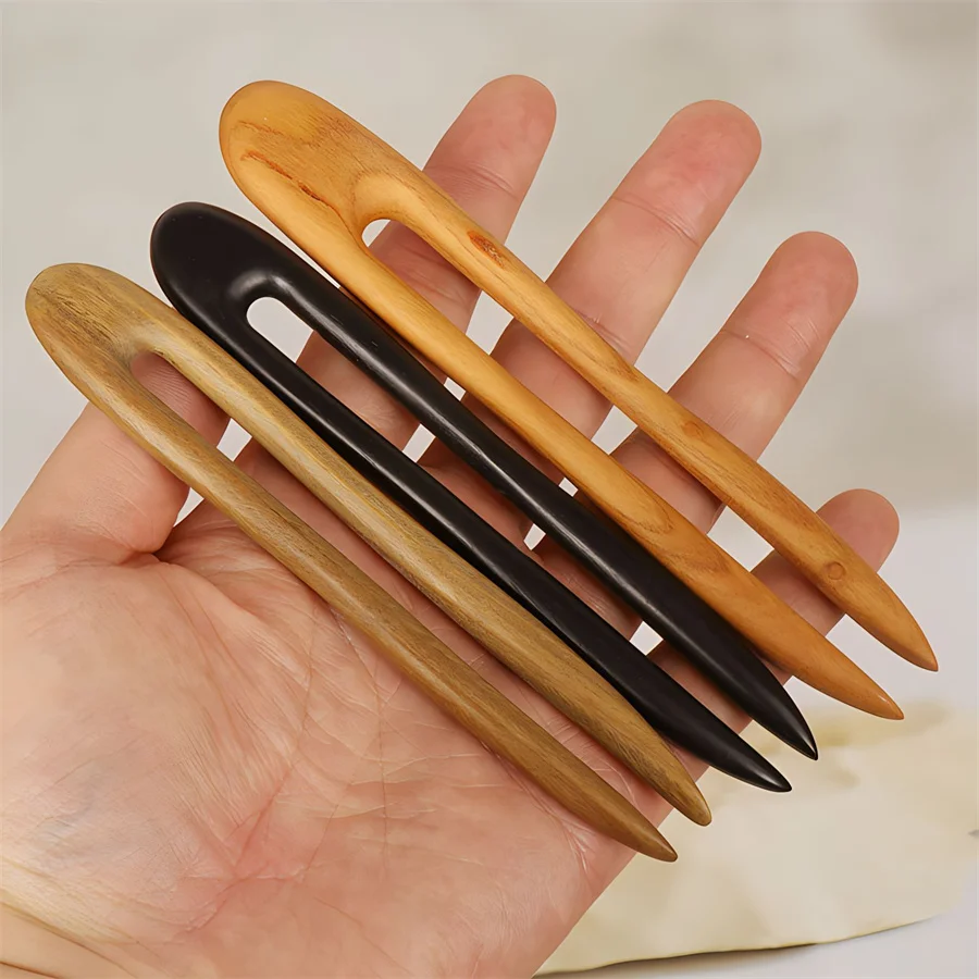 

New simple Chinese style hair stick wooden U-shaped hair fork women's bun iron hairpin accessories retro fashion headwear