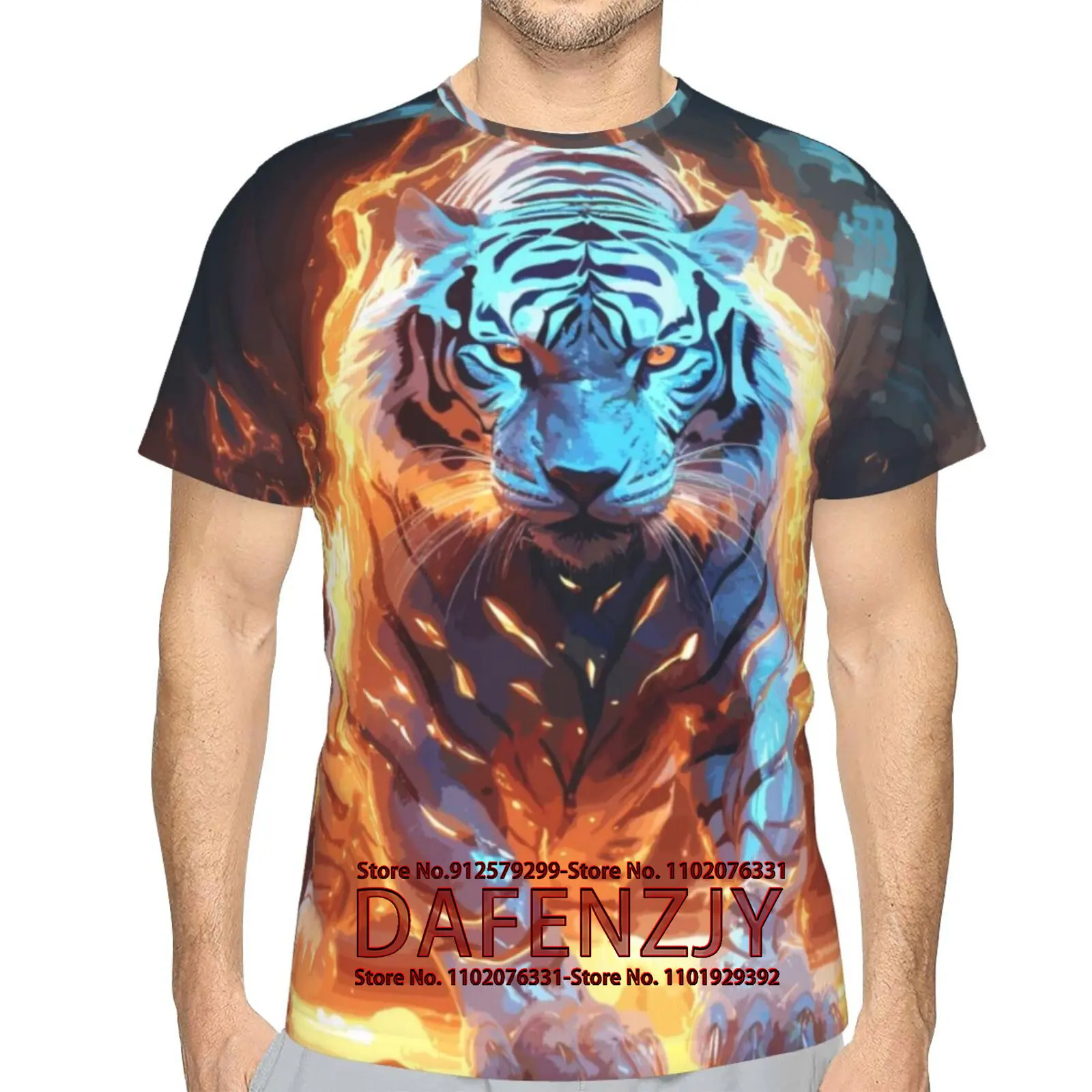 Men's Novelity Tiger Graphic T-Shirts White Tiger 3D Print Summer Short Sleeve Tee Shirt