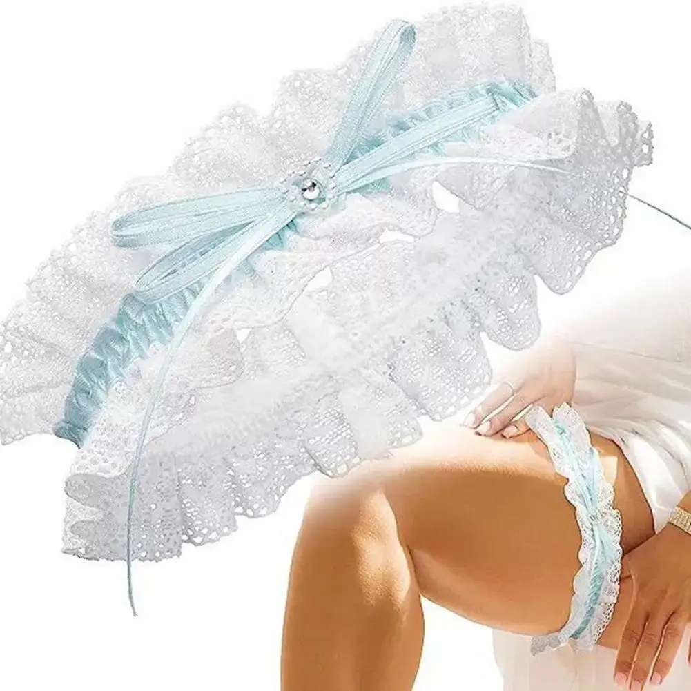 

Кружевная свадебная подвязка из искусственного жемчуга с бантом и цветочным принтом, эластичная подвязка для ног, аксессуары для невесты для женщин