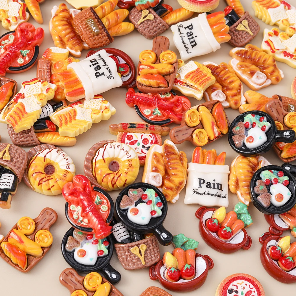 Leslie 15 Stücke Neue Nette Simulation Lebensmittel Harz Brot Kuchen Pizza Wein Hummer Flache Rückseite Cabochon Für DIY Telefon Fall Nail art Handwerk – Detail 2