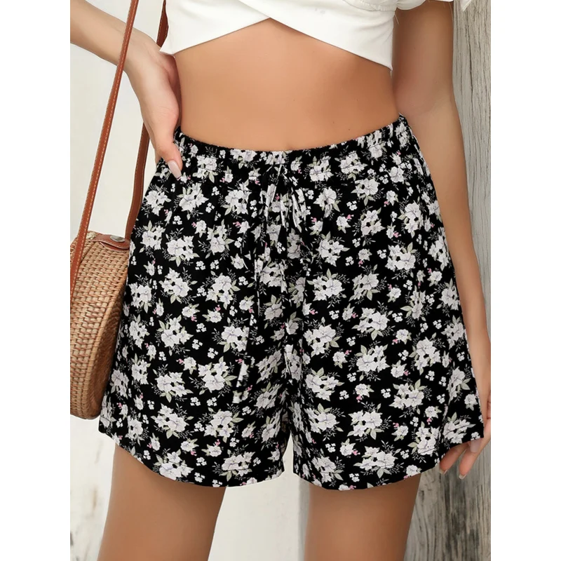 

New Hot Sale European and American Casual Summer Floral Print Elastic Waistband Shorts