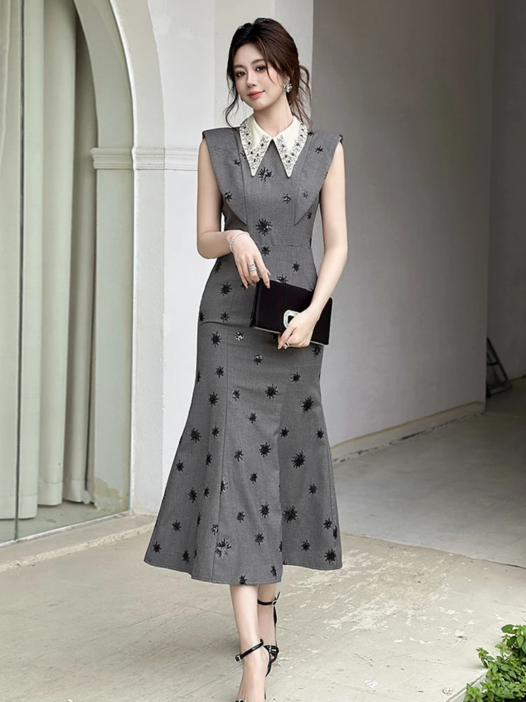 

Женское элегантное вечернее платье класса люкс с пайетками и вышивкой, с отложным воротником, длинное, фасон «рыбий хвост», для вечеринок