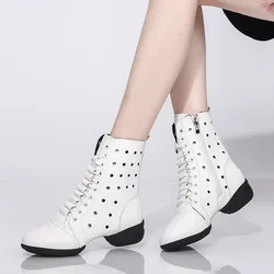 2024 Summer Hollow Jazz Boots Women 4CM Heels Modern Latin Jazz Ballroom Dance Shoes Ladies Mesh Soft Sole Dance Sports Boots