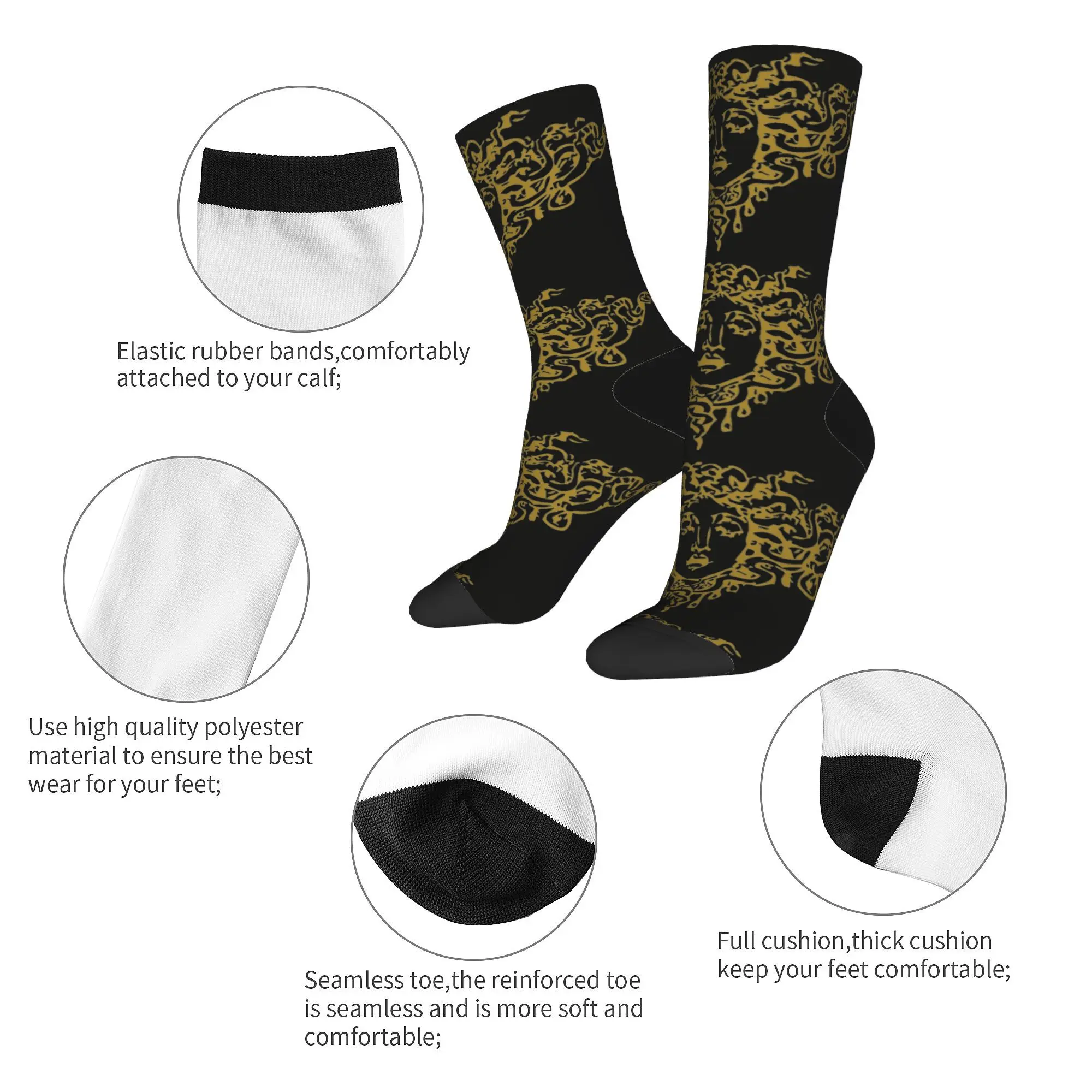 Chaussettes Méduse dorées pour hommes et femmes, chaussettes de sport décontractées, polyester, printemps, été, automne, hiver, mode masculine